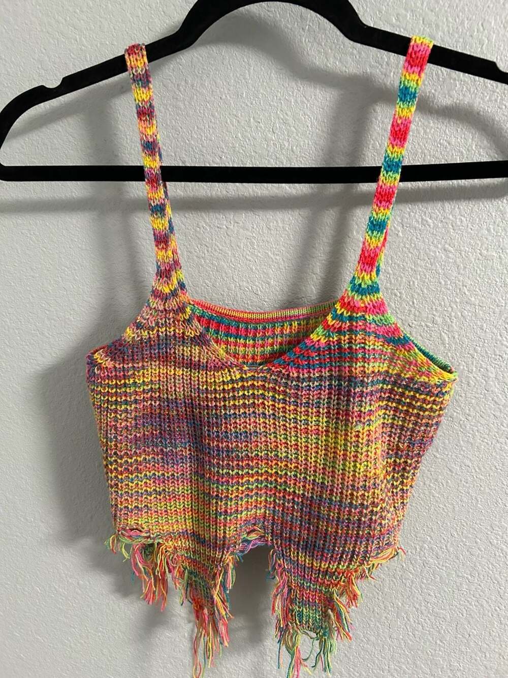 Jaded London Spacedye Knit Crop Top With Fringe Multi Color